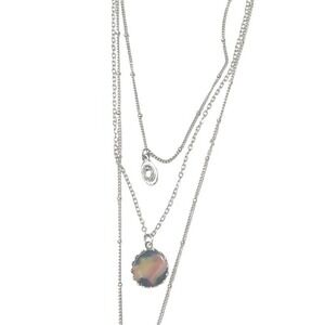Maurices Silver Tone Layered Multi Strand Necklace Marbled Pendant Bar Charm